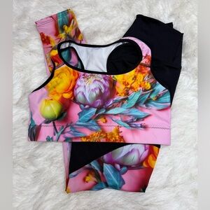 Floral Sports Bra - Pink and Black
